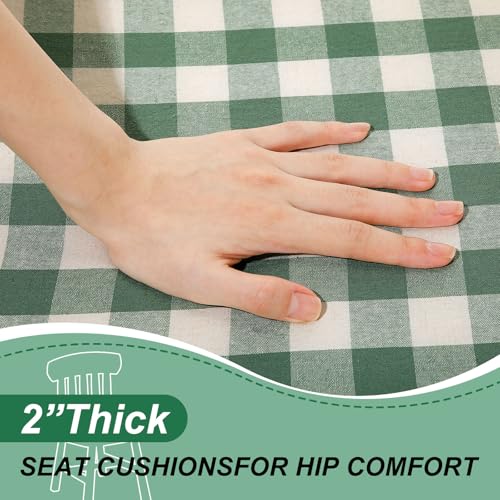 4-Pack Sage Green Checkered Dining Chair Cushions, 17x16-inch Non-Slip Pads