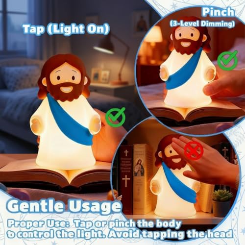 Jesus Night Light for Kids, Silicone Touch Dimmable Rechargeable Lamp