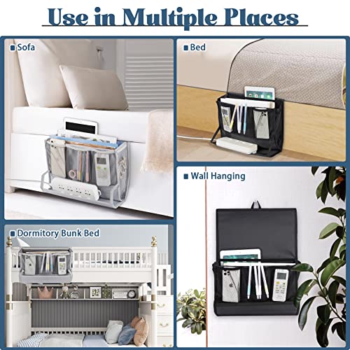 Bedside Caddy Organizer with 7 Pockets for Dorm Bed, Gray Oxford Cloth