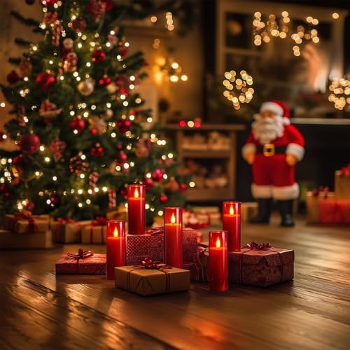 Amagic Red & Warm Yellow Flameless LED Pillar Candles with Remote Timer (5-Pack)
