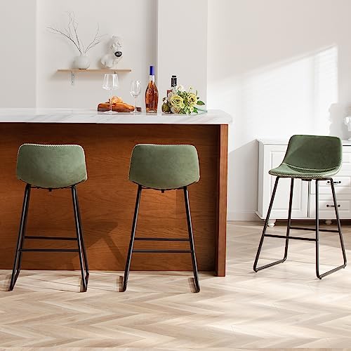 Set of 3 Faux Leather Counter Height Bar Stools, 26-Inch with Back