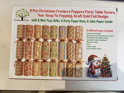 Ceiba Tree Kraft Gold Foil Christmas Crackers 8 Pcs Prefilled Party Favors