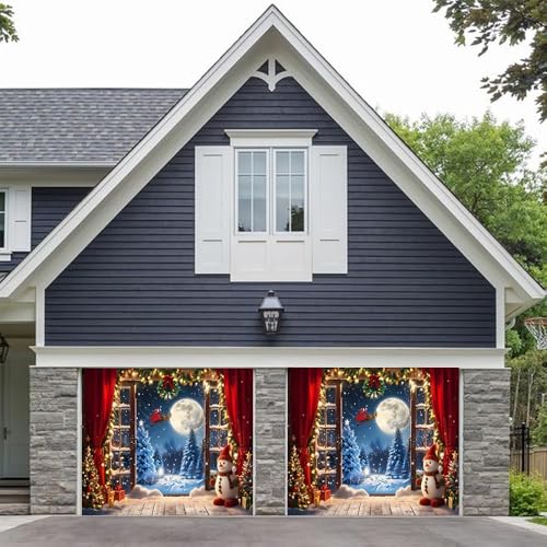 Leyiyi 7x8ft Christmas Garage Door Banner Decorations Santa Gifts Rustic Window
