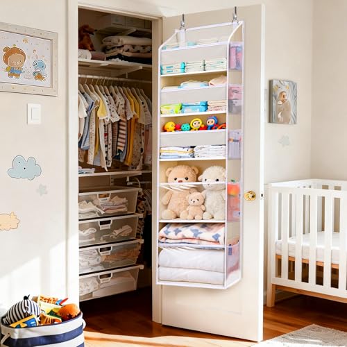 5-Tier Over the Door Organizer with 10 Mesh Pockets & Clear Windows
