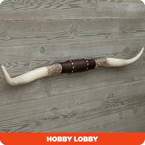 40-Inch Resin Longhorn Wall Decor with Floral Embossed Leather Strap