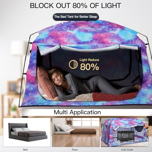 Portable Privacy Bed Tent - 90% Blackout Sleeping Canopy with Mesh Windows