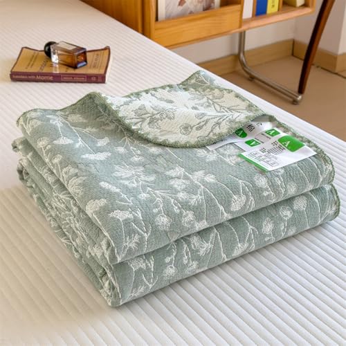 King Size Cotton Muslin Quilt - Floral Leaves Reversible Bedspread