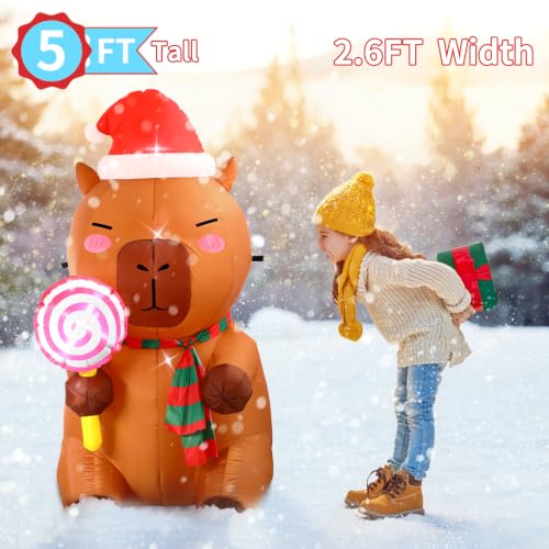 5ft Capybara Christmas Inflatable Outdoor Decor with LED Lights - Anroog