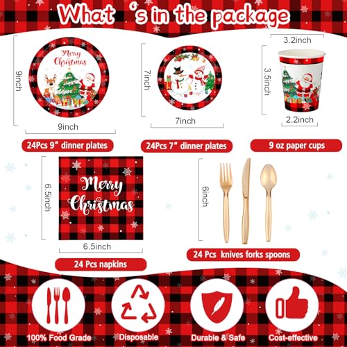 Buffalo Christmas Party Supplies 173-Piece Disposable Dinnerware Kit Serves 24