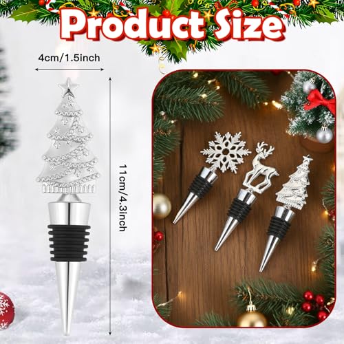 EmDryze Silver Christmas Tree & Reindeer Wine Bottle Stopper Set - Holiday Party Decor
