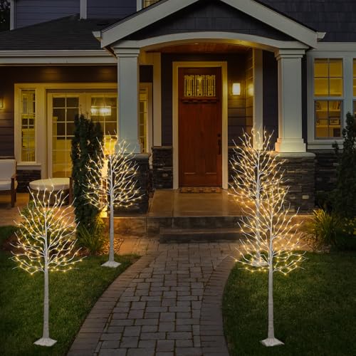 2-Pack 6-Foot Lighted Birch Trees with 160 Warm White LEDs - Indoor & Outdoor Holiday Decor