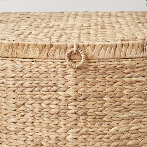 SOL HOME Water Hyacinth Woven Wicker Storage Trunk with Handles - Natural Brown, 26x19x14 in