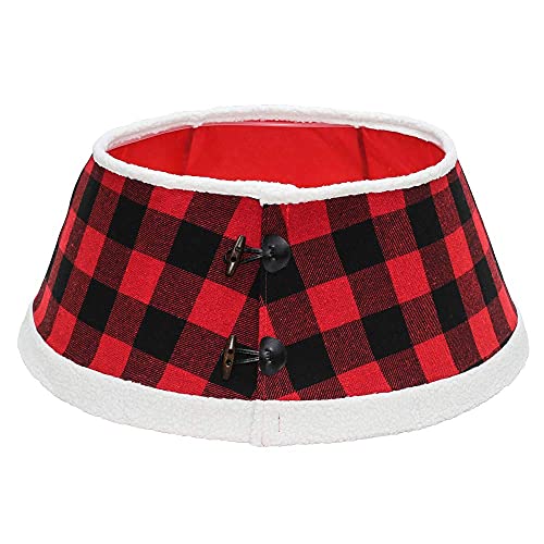 Buffalo Plaid Christmas Tree Collar Fabric Tree Stand Band with Sherpa Trim