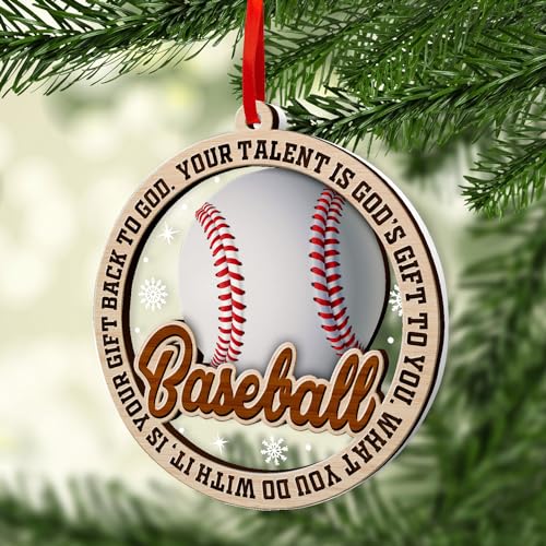 Baseball Christmas Ornament - Wooden Holiday Keepsake for Tree Decor