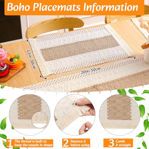 Boho Farmhouse Table Runner and Placemat Set with Napkins and Bead Rings