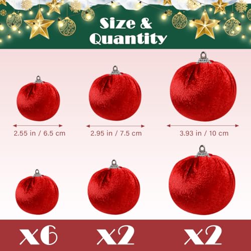 Red Velvet Christmas Ornament Balls Hanging Set - 10pcs, Variation B