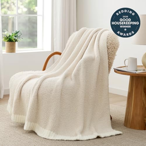 Snuggle Sac Soft Knitted Reversible Throw Blanket - Ivory (50x60)