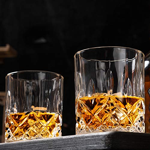 Crystal Whiskey Glass Set - 10 Oz Old Fashioned Tumblers for Bourbon & Scotch