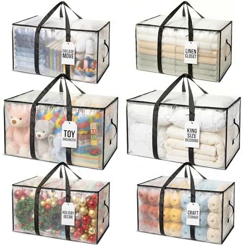 Heavy Duty Moving Bags with Backpack Straps and Zippers 6-Pack Clear