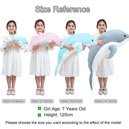 Kekeso Blue 39.37inch Giant Dolphin Plush Toy - Soft Hugging Pillow for Kids