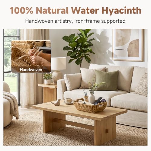 Water Hyacinth Wicker Storage Baskets with Wood Handles 2-Pack