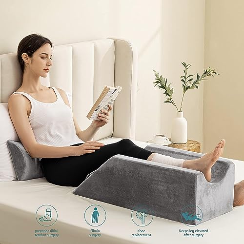 Leg Elevation Pillow for Surgery Recovery - Memory Foam with Velvet Cover