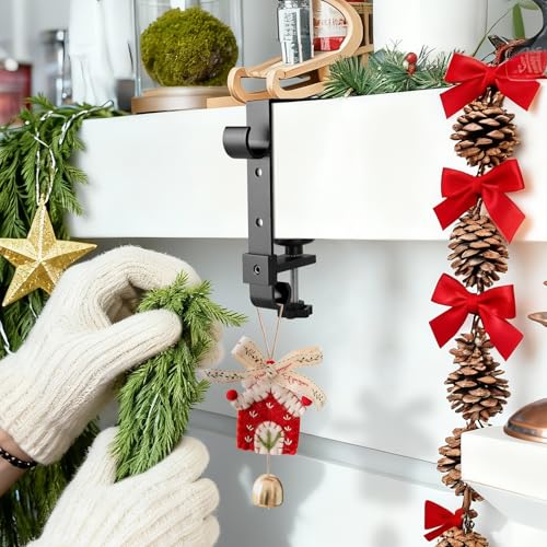 Acrridi 2-in-1 Adjustable Stocking Holder for Mantle, 4pcs Black - No-Tool Garland Hanger