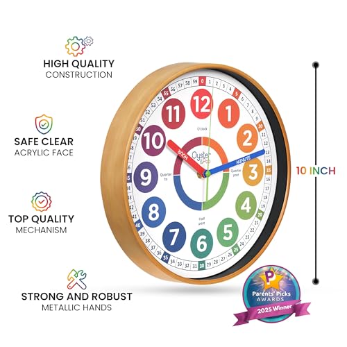 10-Inch Silent Kids Learning Wall Clock for Telling Time