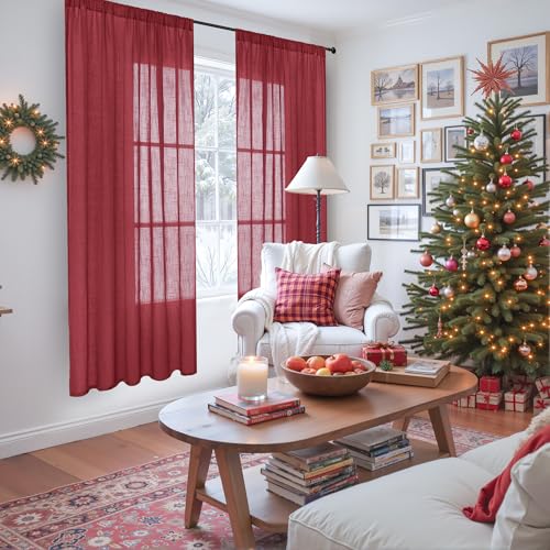 BGment Burgundy Linen Curtains 72in x 52in, 2 Panels Set – Light Filter, Living Room