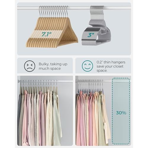 SONGMICS 30 Pack Coat Hangers, Heavy-Duty Plastic Suit Hangers, S-Shaped Opening, Space-Saving, 360¨¬ Swivel Hook, 16.3 Inches Wide, Light Gray and Dark Gray UCRP041G05