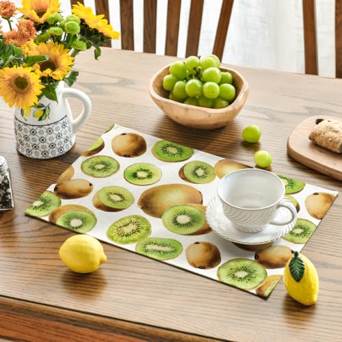Artoid Mode Kiwi Fruit Summer Placemat Set of 4, 12x18 Inch Green Table Mats for Dining & Parties