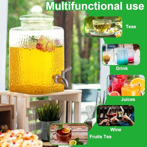 Tiangrid 2.5 Gallon Glass Drink Dispenser with Stainless Steel Spigot – Wide Mouth Party Beverage Jar, 1 Pack