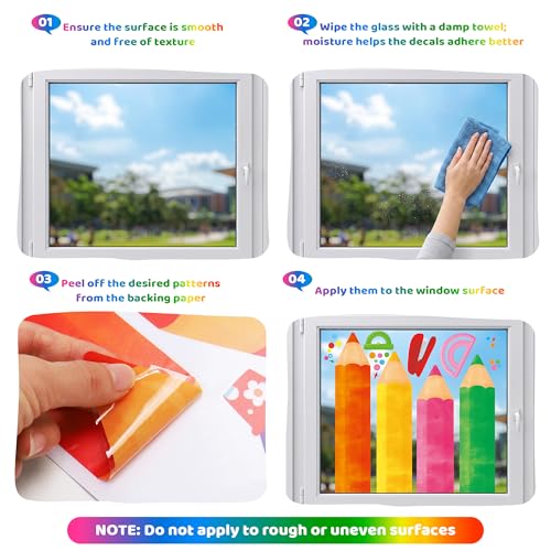 Back to School Window Clings - 104 Double-Sided Stickers for Classroom