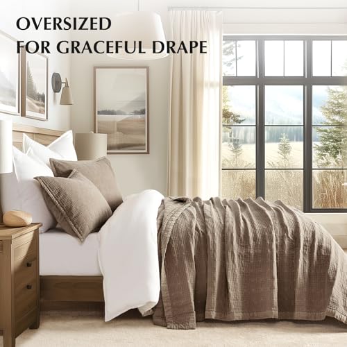 EverGrace Stonewashed Cotton Quilt Set, King, Mocha Brown Oversized Coverlet