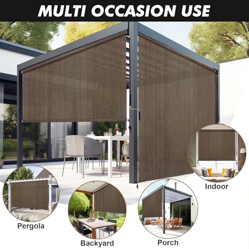 Cordless Outdoor Roller Shade 8' x 8' - Mocha Patio Blinds