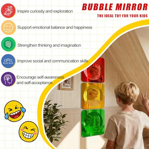 3-Piece Sensory Bubble Wall Mirror Set - 10x10 Inch Shatterproof Acrylic