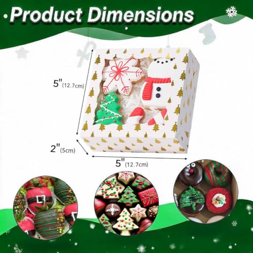 White 5x5x2 Inch Christmas Cookie Gift Boxes with Window, 48 Pack