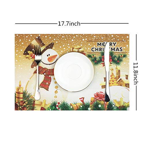 Christmas Placemats Set of 6 Non-Slip Heat-Resistant PVC Snowman & Tree Design