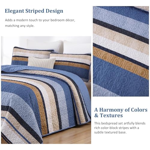 Queen Size Boho Quilt Set with Striped Design - 3-Piece Bedding