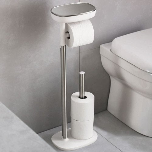 Joseph Joseph EasyStore Butler Toilet Paper Holder Stand and Spare Roll Storage with Shelf and Drawer, Stainless Steel