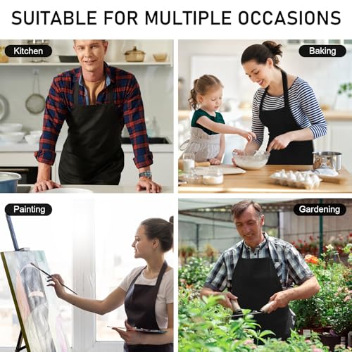 12-Pack Bib Aprons with 2 Pockets - Unisex Kitchen Chef Aprons, Black