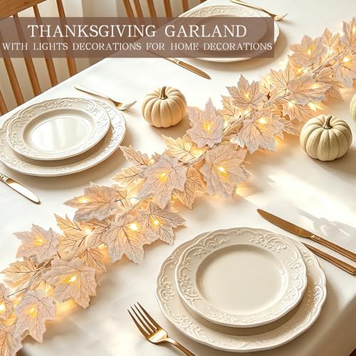 Lighted Maple Leaf Fall Garland - 3 Pack 19.5ft Autumn String Lights