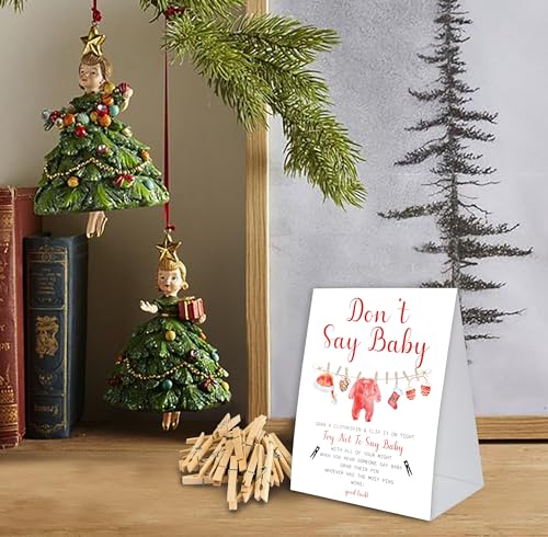 Christmas Baby Shower Game Kit with 50 Clothespins & Sign - Don't Say Baby