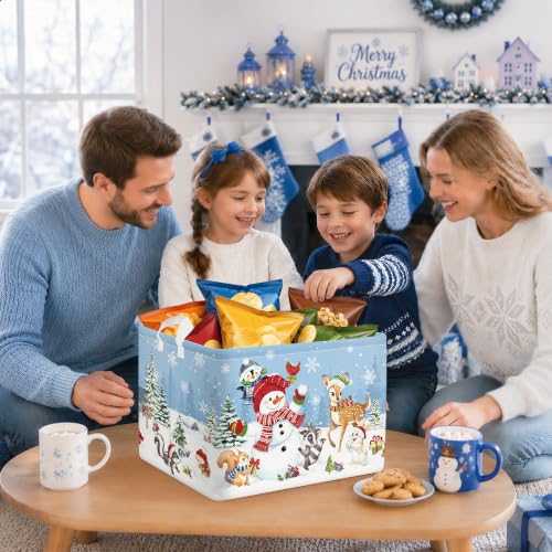 HUUMONSS Forest Animals Christmas Snowflake Baby Storage Basket 36L - Winter Pine Trees & Snowman Organizer for Toy Clothes & More