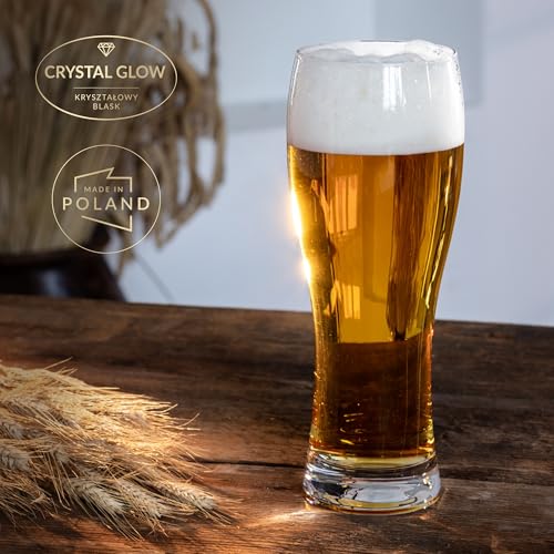Set of 6 Tall Beer Glasses, 16.9 oz Crystal Clear Pint Glassware