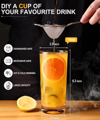 16oz Highball Glasses Set of 6 - Crystal Clear Stackable Drinking Cups