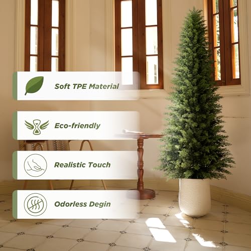 6ft Artificial Cedar Topiary Tree, Realistic Faux Evergreen Outdoor Plant