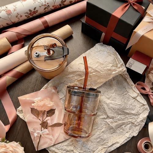 13oz Glass Iced Coffee Tumbler with Lid and Straw, 2-Piece Reusable Cup