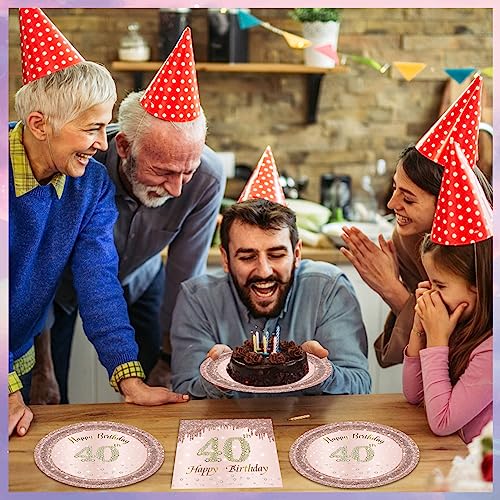 40th Birthday Party Supplies Set, Rose Gold Plates and Napkins for 20 Guests