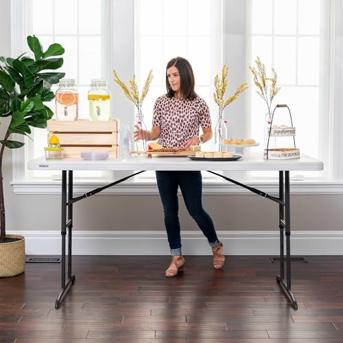 Modern Lifetime 6-Foot Adjustable Nesting Table Set - Almond, Commercial